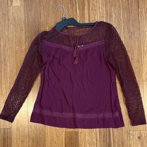 Garage Burgundy Lace Sleeve Blouse